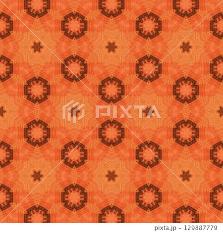 Traditional design with phulkari kalamkari motifs from Pakistan and Indian culture. Geometric ethnic floral pattern for carpet dupatta batik embroidery. Panjabi Digital print as boho Aztec texture art 129887779