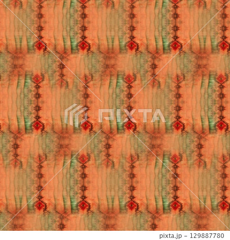 Traditional design with phulkari kalamkari motifs from Pakistan and Indian culture. Geometric ethnic floral pattern for carpet dupatta batik embroidery. Panjabi Digital print as boho Aztec texture art 129887780