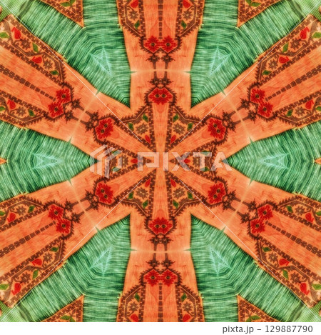 Traditional design with phulkari kalamkari motifs from Pakistan and Indian culture. Geometric ethnic floral pattern for carpet dupatta batik embroidery. Panjabi Digital print as boho Aztec texture art Traditional design with phulkari kalamkari motifs from Pakistan and Indian culture. Geometric ethnic floral pattern for carpet dupatta batik embroidery. Panjabi Digital print as boho Aztec texture art 129887790
