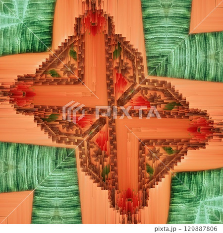 Traditional design with phulkari kalamkari motifs from Pakistan and Indian culture. Geometric ethnic floral pattern for carpet dupatta batik embroidery. Panjabi Digital print as boho Aztec texture art Traditional design with phulkari kalamkari motifs from Pakistan and Indian culture. Geometric ethnic floral pattern for carpet dupatta batik embroidery. Panjabi Digital print as boho Aztec texture art 129887806
