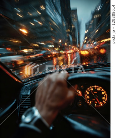 Close up of driver hand on steering wheel as passenger enters Close up of driver hand on steering wheel as passenger enters 129888614