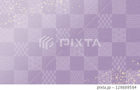 敬老の日 紫 和柄 金粉 市松模様 背景 敬老の日 紫 和柄 金粉 市松模様 背景 129889584