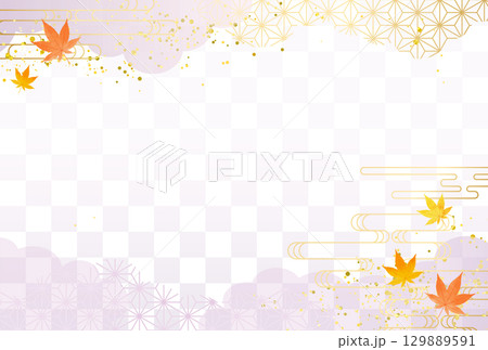 敬老の日　紫　紅葉　和柄　金・高級感・雲　市松模様　背景	 129889591