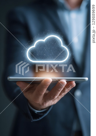 IT engineer supporting business cloud services on portable devices IT engineer supporting business cloud services on portable devices 129889699