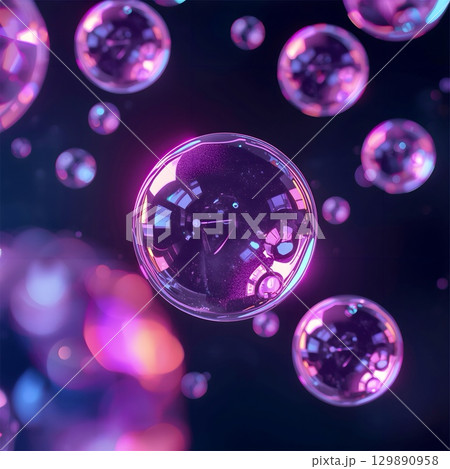 Elegant 12K Glassy Orbs with Neon Glow in Futuristic Space 129890958