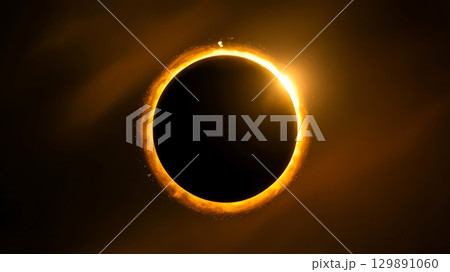 Solar eclipse in outer space showing darkened sun atmosphere and cosmic 129891060