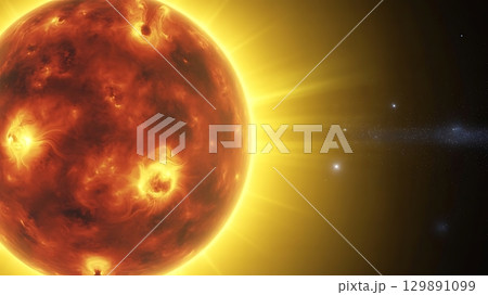 Sun surface with solar flares prominences and cosmic energy 129891099
