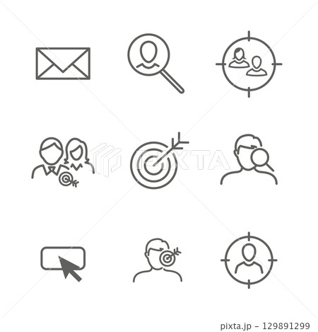 Icon Set for Marketing Strategy - SEO, mobile optimization, brainstorming, social media, data analytics, etc 129891299