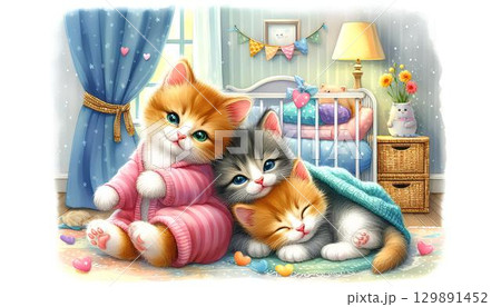 cute kitten in a basket cute kitten in a basket 129891452