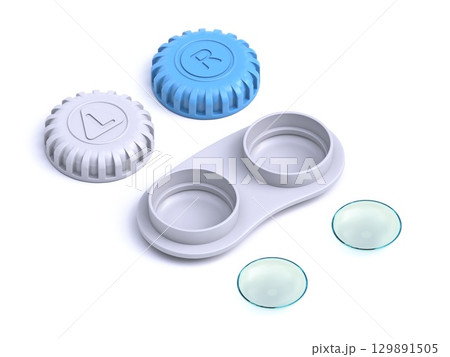 Eye lenses, lens case opened 3D Eye lenses, lens case opened 3D 129891505