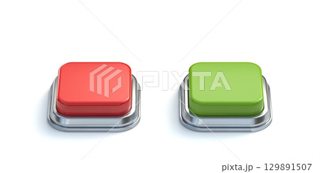 Red and green square buttons 3D Red and green square buttons 3D 129891507