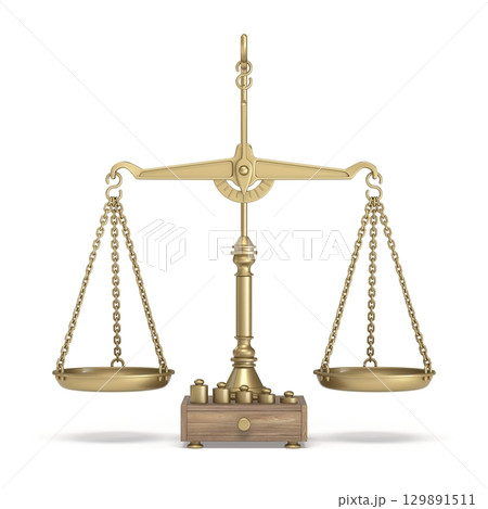 Vintage golden scale balanced Front view with weights 3D 129891511