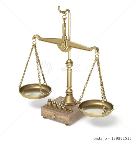 Vintage golden scale Side view with weights 3D Vintage golden scale Side view with weights 3D 129891513