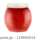 Strawberry jam in open glass jar isolated on white 129892014