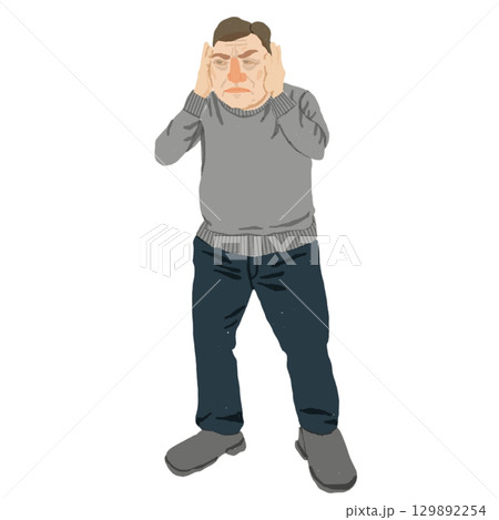 頭痛に苦しむ男性の全身イラスト 頭痛に苦しむ男性の全身イラスト 129892254
