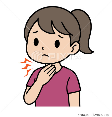 のどに違和感がある女性のイラスト 129892270