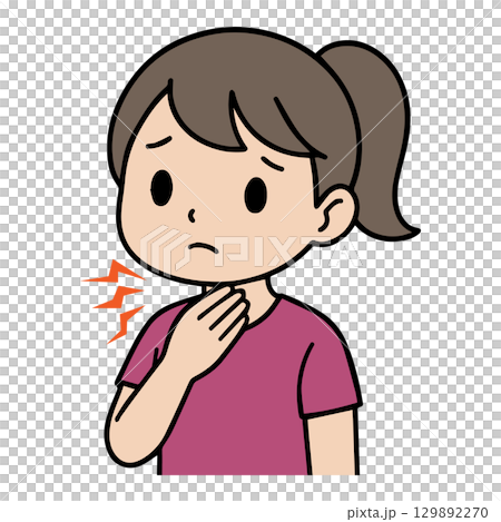 のどに違和感がある女性のイラスト 129892270