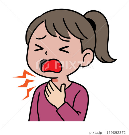 のどが激しく痛む女性のイラスト 129892272