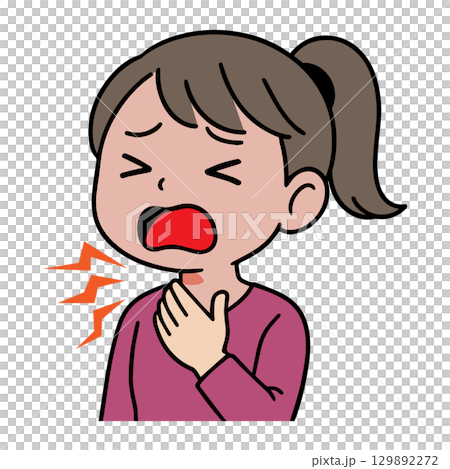 のどが激しく痛む女性のイラスト 129892272