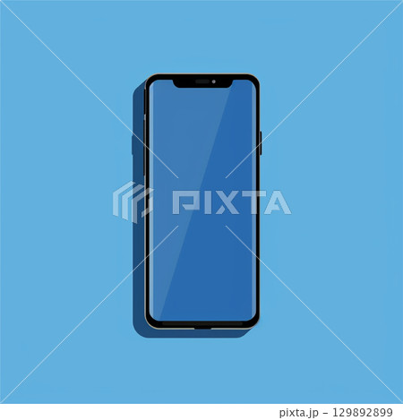 A mobile phone with a blank screen isolated on blue. A blue phone illustration. A mobile phone with a blank screen isolated on blue. A blue phone illustration. 129892899