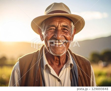 自然の光に包まれた笑顔のシニア 自然の光に包まれた笑顔のシニア 129893648