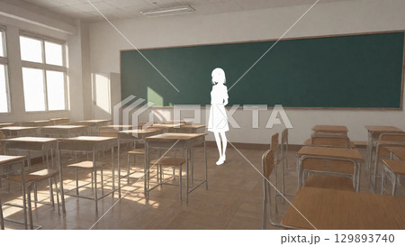 教室にいる女学生のシルエット 129893740