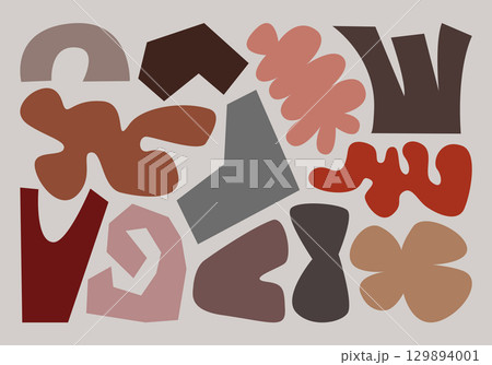 Aesthetic abstract shapes, geometric figures, colorful silhouettes and spots in boho style. Hand drawn clouds, polygons, graphic elements, spots, doodles. Vector set of vintage frames and illustration Aesthetic abstract shapes, geometric figures, colorful silhouettes and spots in boho style. Hand drawn clouds, polygons, graphic elements, spots, doodles. Vector set of vintage frames and illustration 129894001