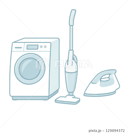 生活家電セットのイラスト（洗濯機・掃除機・アイロン・切り抜き） 129894372