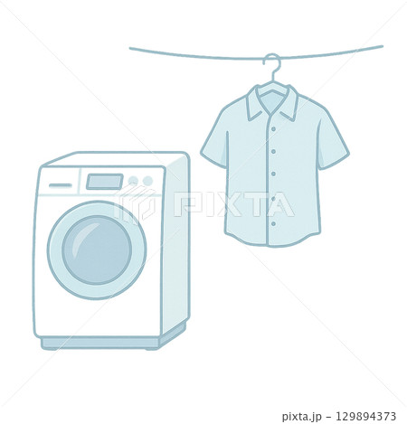 洗濯機と洗濯物のイラスト（切り抜き） 129894373