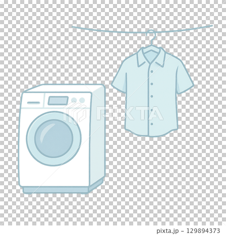 洗濯機と洗濯物のイラスト（切り抜き） 129894373