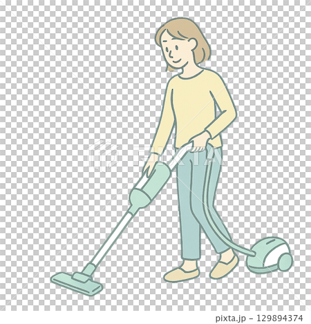 掃除機をかける女性のイラスト（家事・切り抜き） 129894374