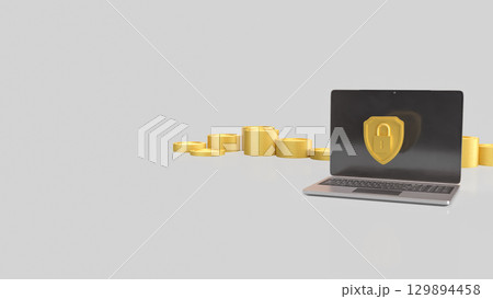 The Gold shield and Laptop for Security concept 3d Rendering. 129894458