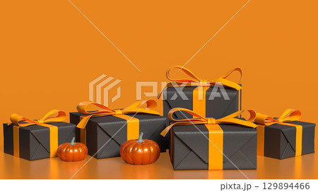 The Pumpkin and gift box for Halloween orHoliday concept 3d Rendering. The Pumpkin and gift box for Halloween orHoliday concept 3d Rendering. 129894466