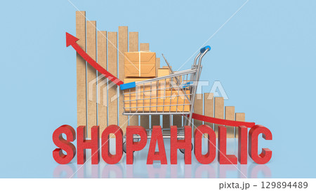 The Shopping Cart and Box for shopaholic concept 3d Rendering. 129894489