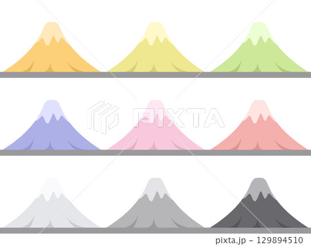 カラフルな山々が並ぶ風景イラストセット 129894510