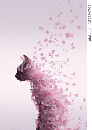 Ephemeral Cat of Sakura Petals 129894705