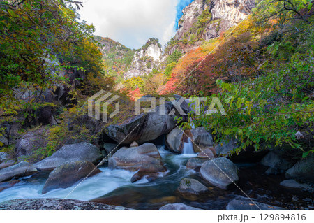 【紅葉素材】昇仙峡のシンボル覚円峰の紅葉【山梨県】 【紅葉素材】昇仙峡のシンボル覚円峰の紅葉【山梨県】 129894816