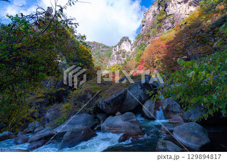 【紅葉素材】昇仙峡のシンボル覚円峰の紅葉【山梨県】 129894817