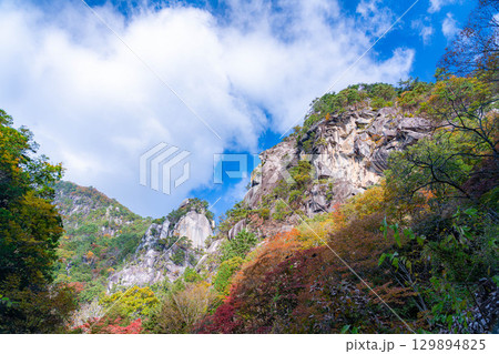 【紅葉素材】昇仙峡のシンボル覚円峰の紅葉【山梨県】 129894825