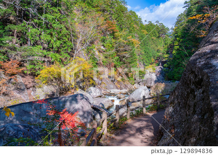 【紅葉素材】昇仙峡のシンボル覚円峰の紅葉【山梨県】 129894836