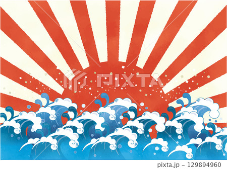 和風の初日の出と海 和風の初日の出と海 129894960