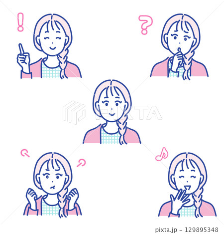若い女性の表情イラストセット 若い女性の表情イラストセット 129895348