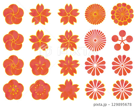 年賀状や和デザインに和華のセット 129895678