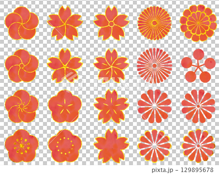 一套用於新年賀卡和日式設計的日本花卉 129895678