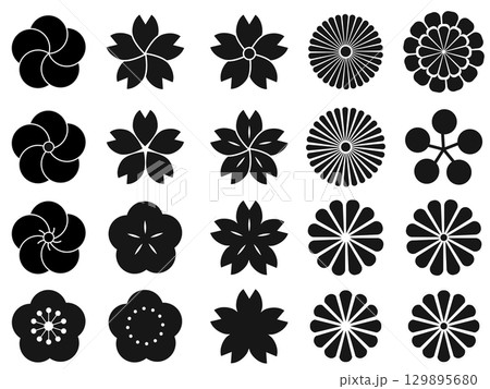 年賀状や和デザインに和華のセット 年賀状や和デザインに和華のセット 129895680