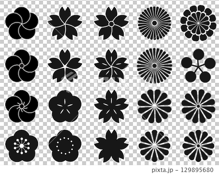 年賀状や和デザインに和華のセット 年賀状や和デザインに和華のセット 129895680
