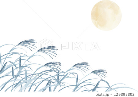 紺色のススキと満月の背景イラスト 紺色のススキと満月の背景イラスト 129895802