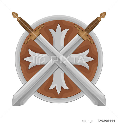 Illustration of Shield with Crossed Sword 129896444
