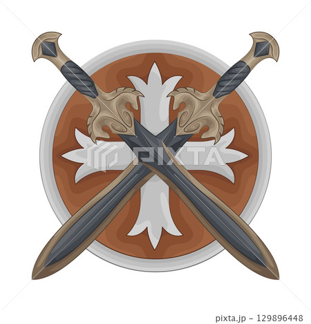 Illustration of Shield with Crossed Sword Illustration of Shield with Crossed Sword 129896448