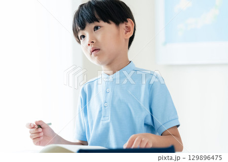 勉強する小学生の男の子 勉強する小学生の男の子 129896475